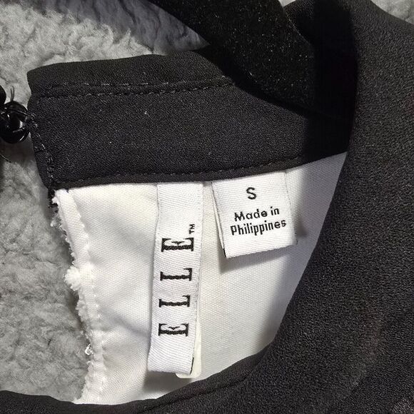 Elle Womens Top S‎ White Black Collar Popcorn Textured - Preppy Cosplay Academia - Picture 11 of 11